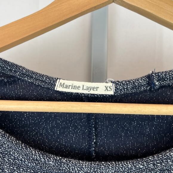 MARINE LAYER  Size XS 3/4 Sleeve Stretch Knit Side Stripe Mini Dress Marled Blue - Picture 3 of 7